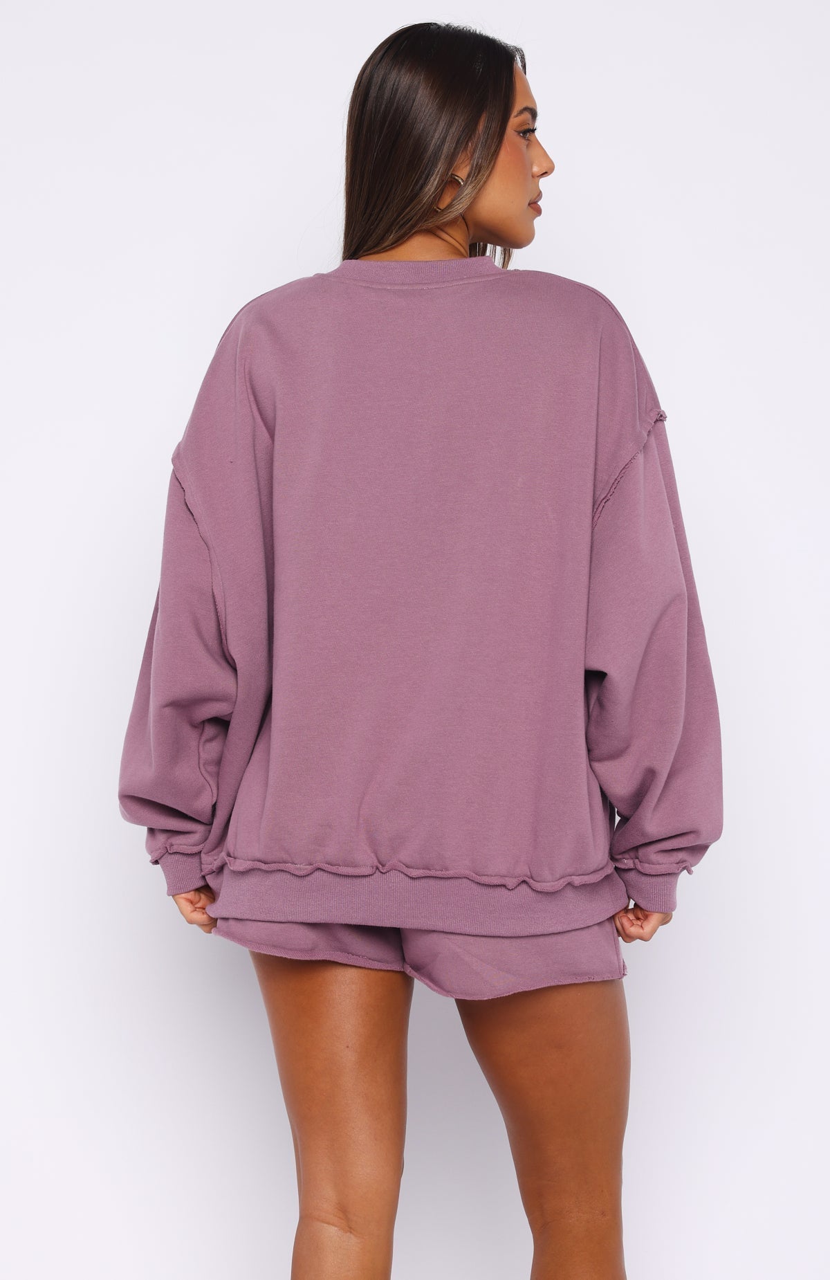 White Fox On My Own Terms Oversized Drop Shoulder Sweater Dusty Plum