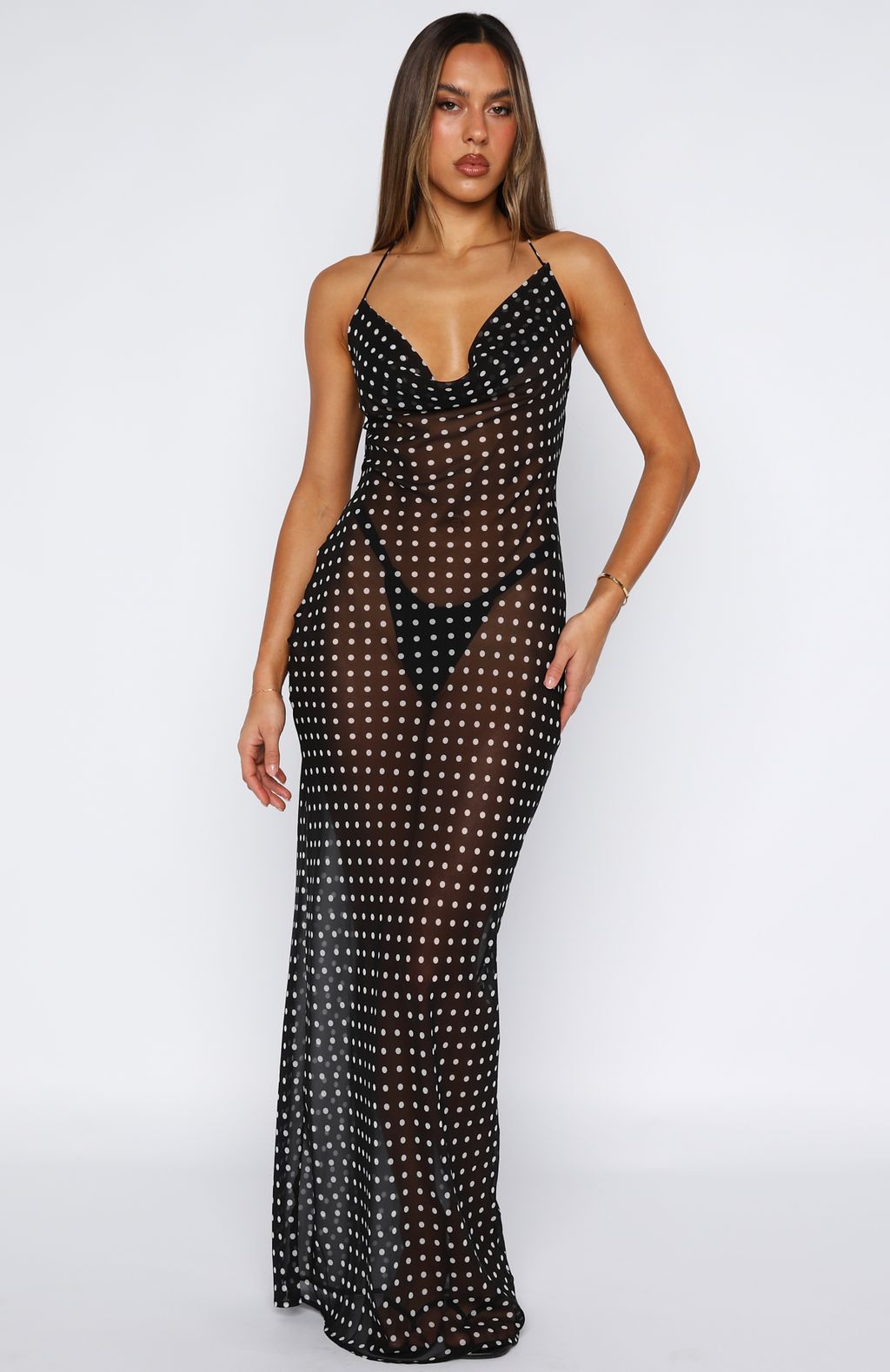 White Fox Just For Me Maxi Dress Black/White Polka Dot