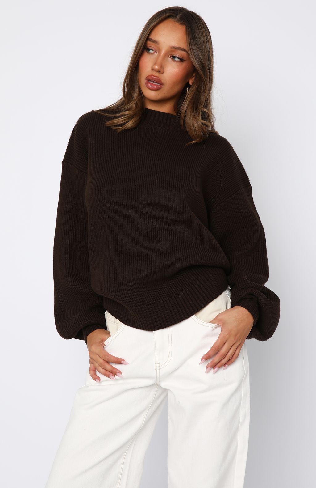 White Fox Keep It Classic Knit Sweater Chocolate