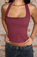 White Fox Good Feels Halter Top Burgundy