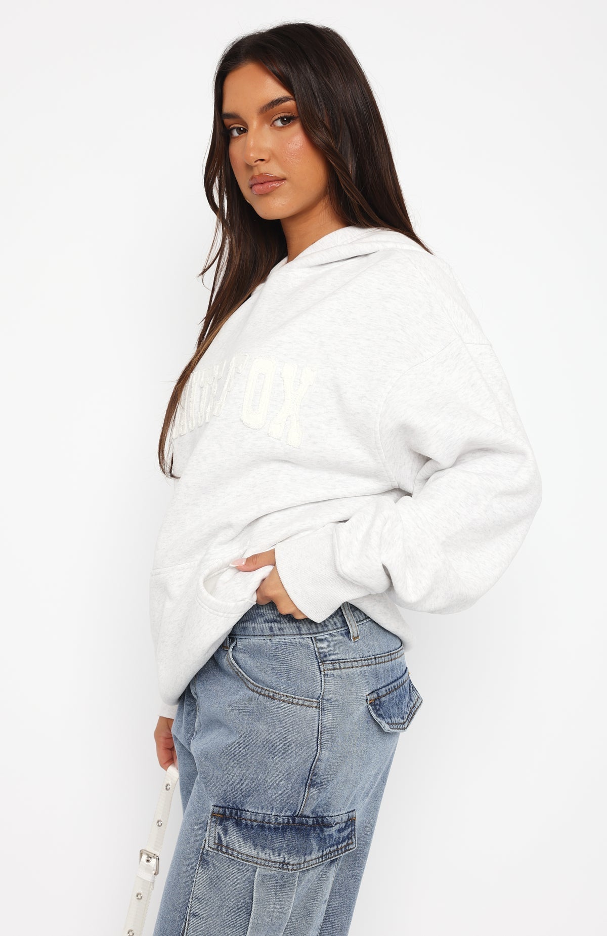 White Fox Shout It Out Oversized Hoodie Grey Marle