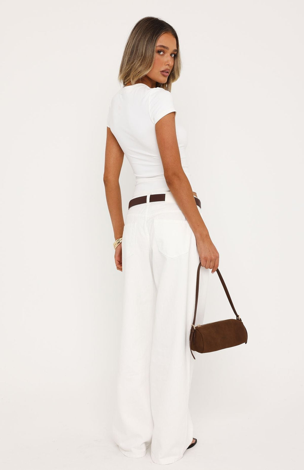 White Fox Maeve Low Rise Wide Leg Jeans White