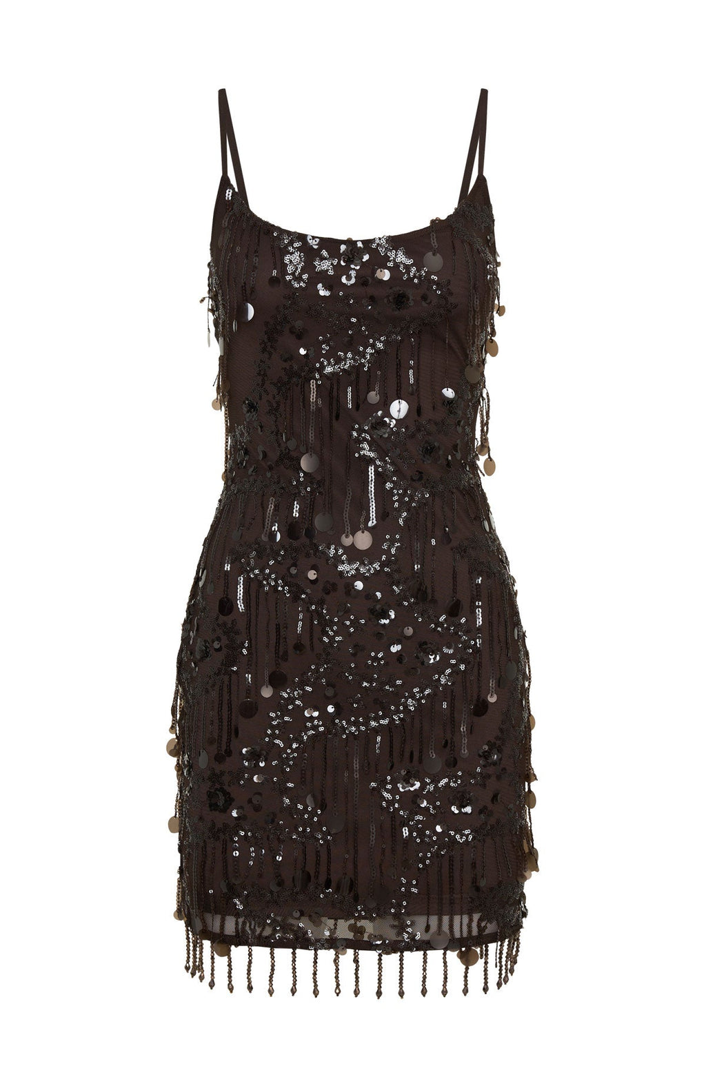 White Fox Decadent Daze Beaded Mini Dress Chocolate