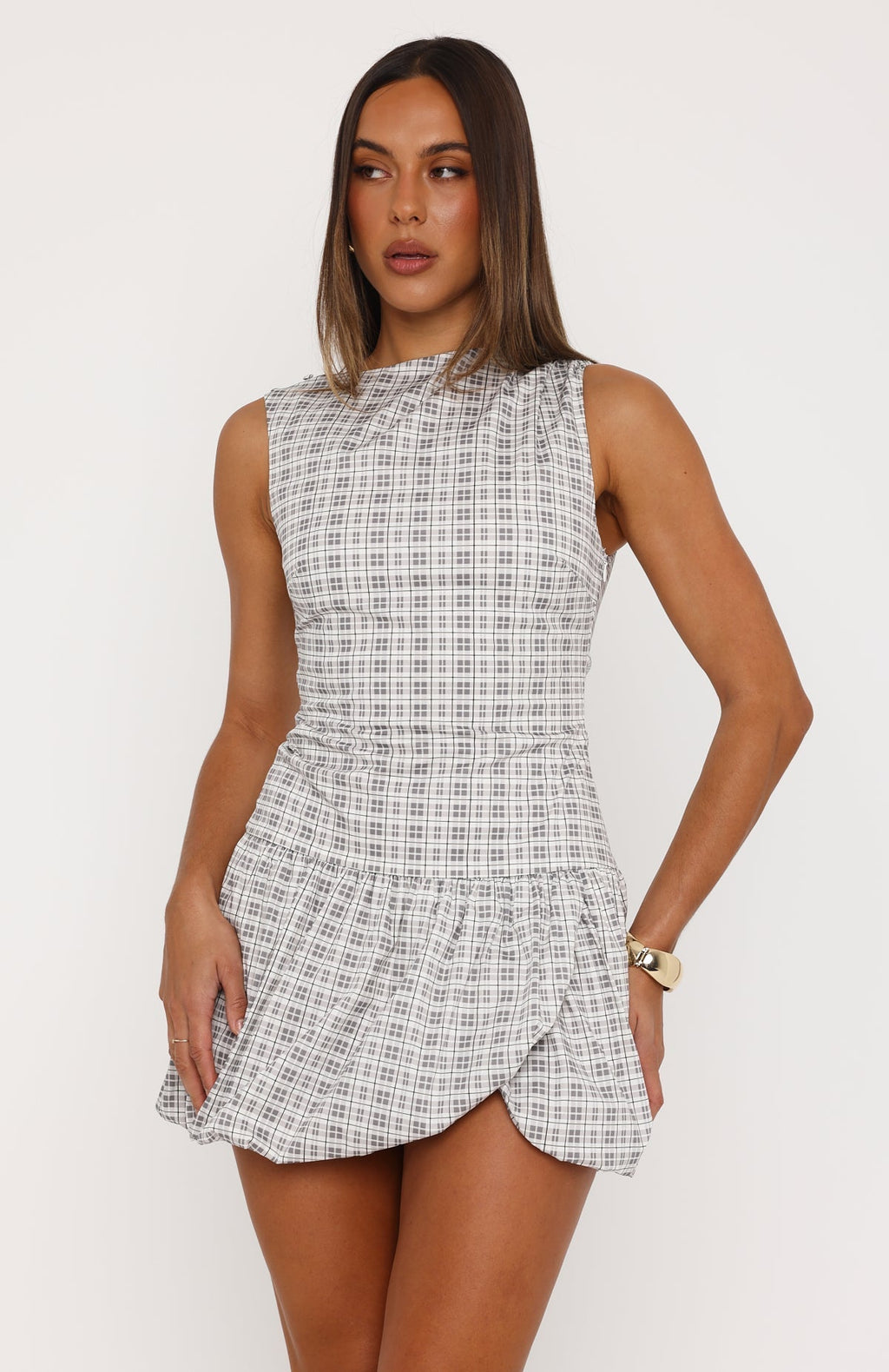 White Fox I Got You Love Mini Dress Darling Grey Check