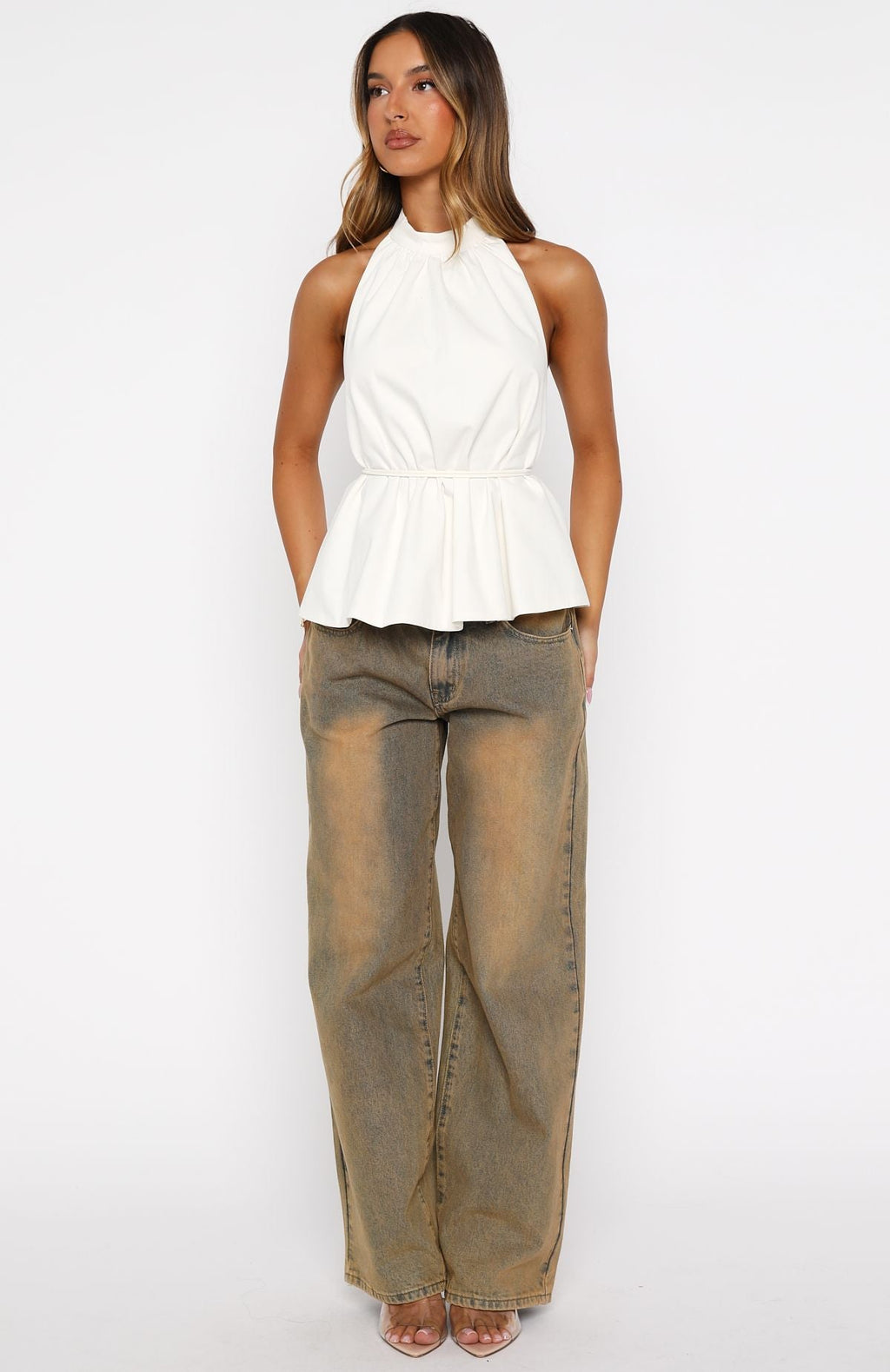 White Fox Hi Hunny Halter Top White