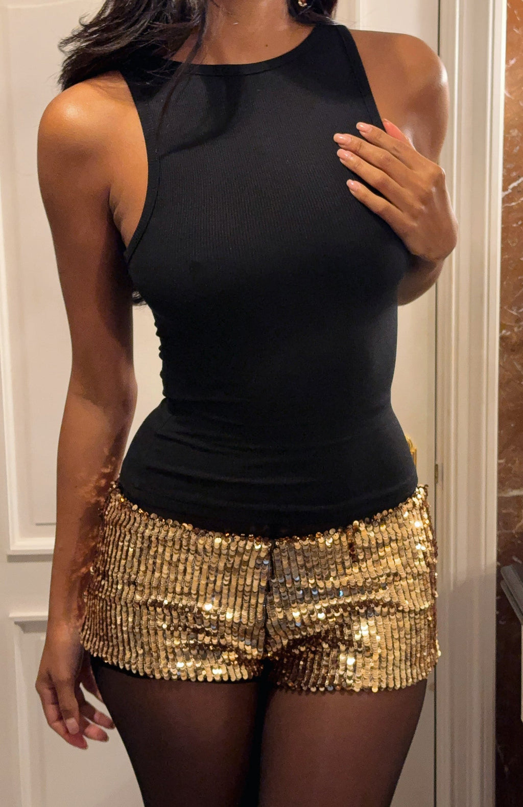 White Fox Bold Moves Sequin Shorts Gold