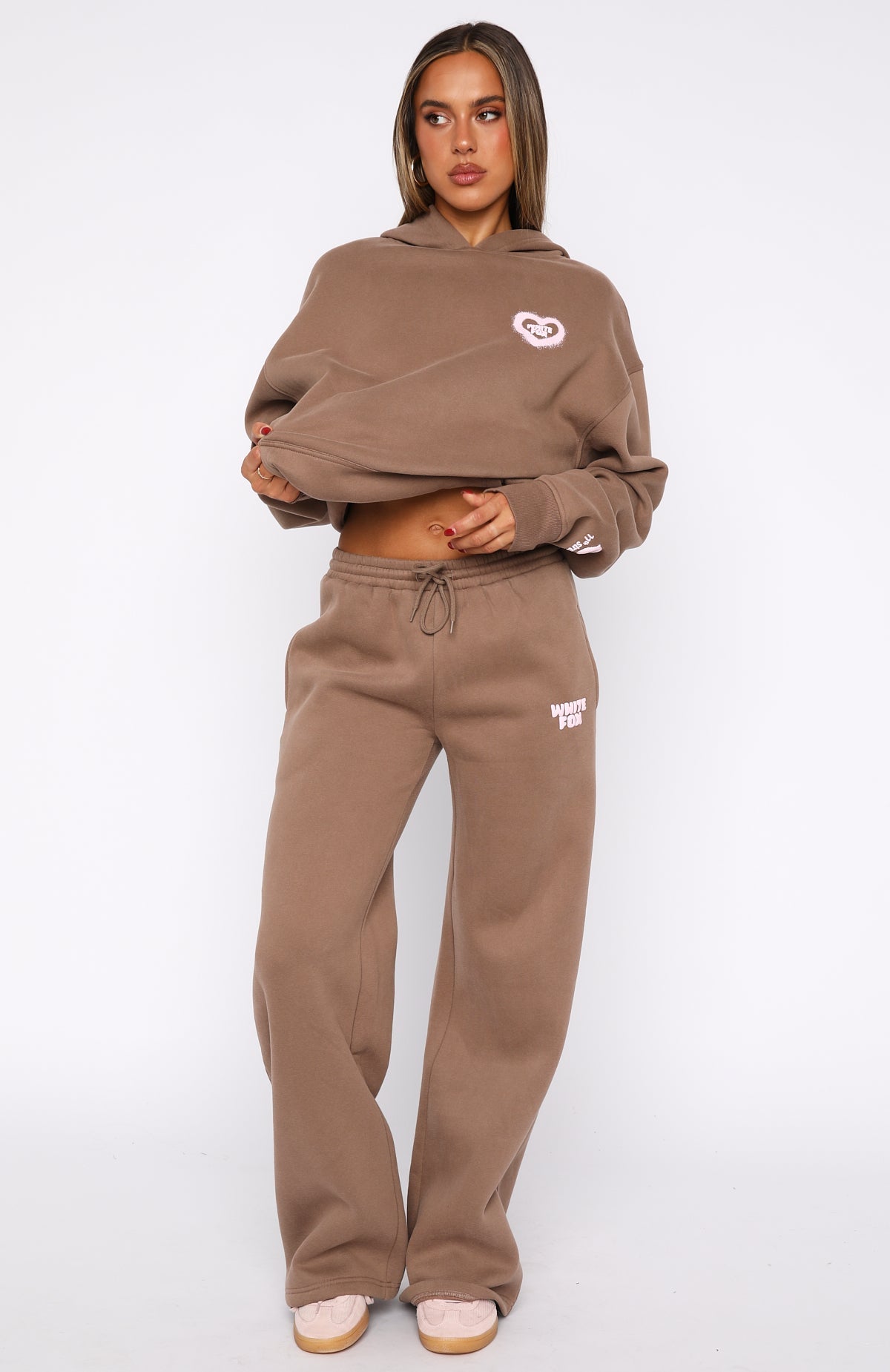 White Fox 11th Street City Girl At Heart Wide Leg Sweatpants Cinnamon Bun