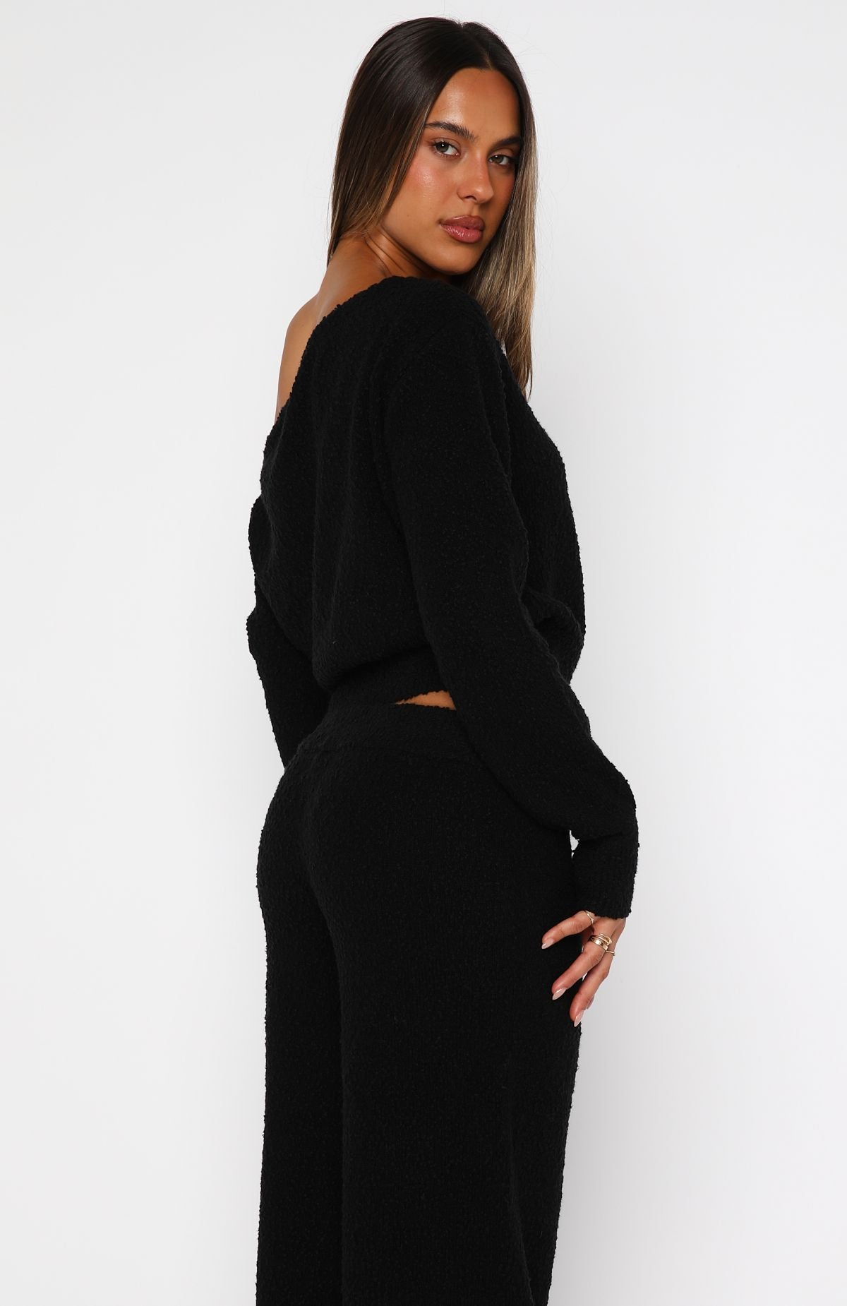 White Fox Please Be Mine Knit Sweater Black