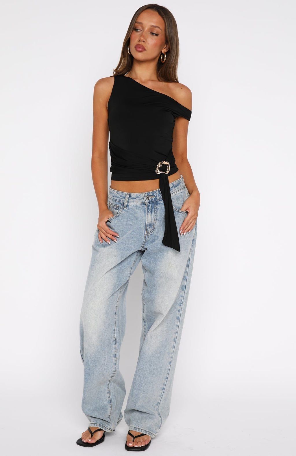 White Fox Stuck In A Dream Off Shoulder Top Black