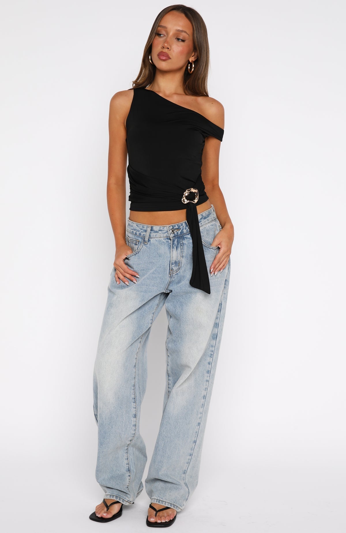White Fox Stuck In A Dream Off Shoulder Top Black