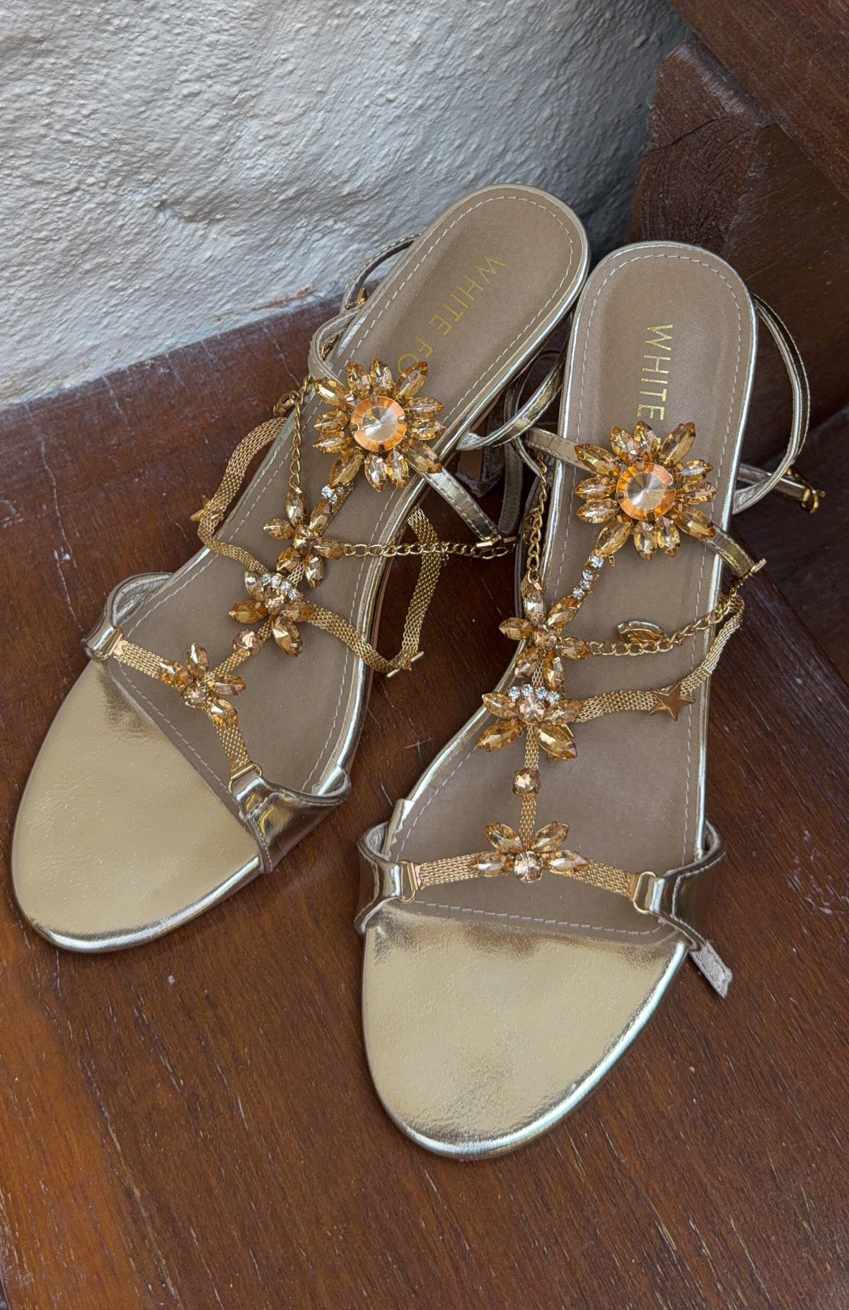 White Fox Chaya Embellished Wrap Heel Champagne