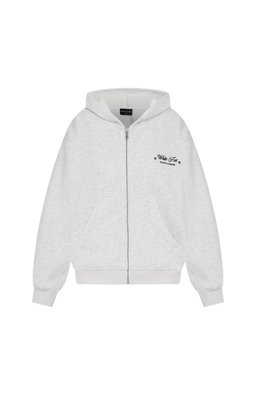 White Fox Just Try Again Boxy Zip Front Hoodie Grey Marle