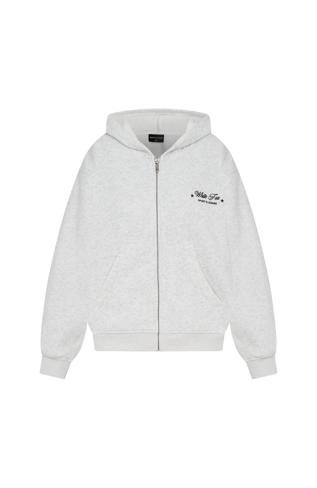 White Fox Just Try Again Boxy Zip Front Hoodie Grey Marle