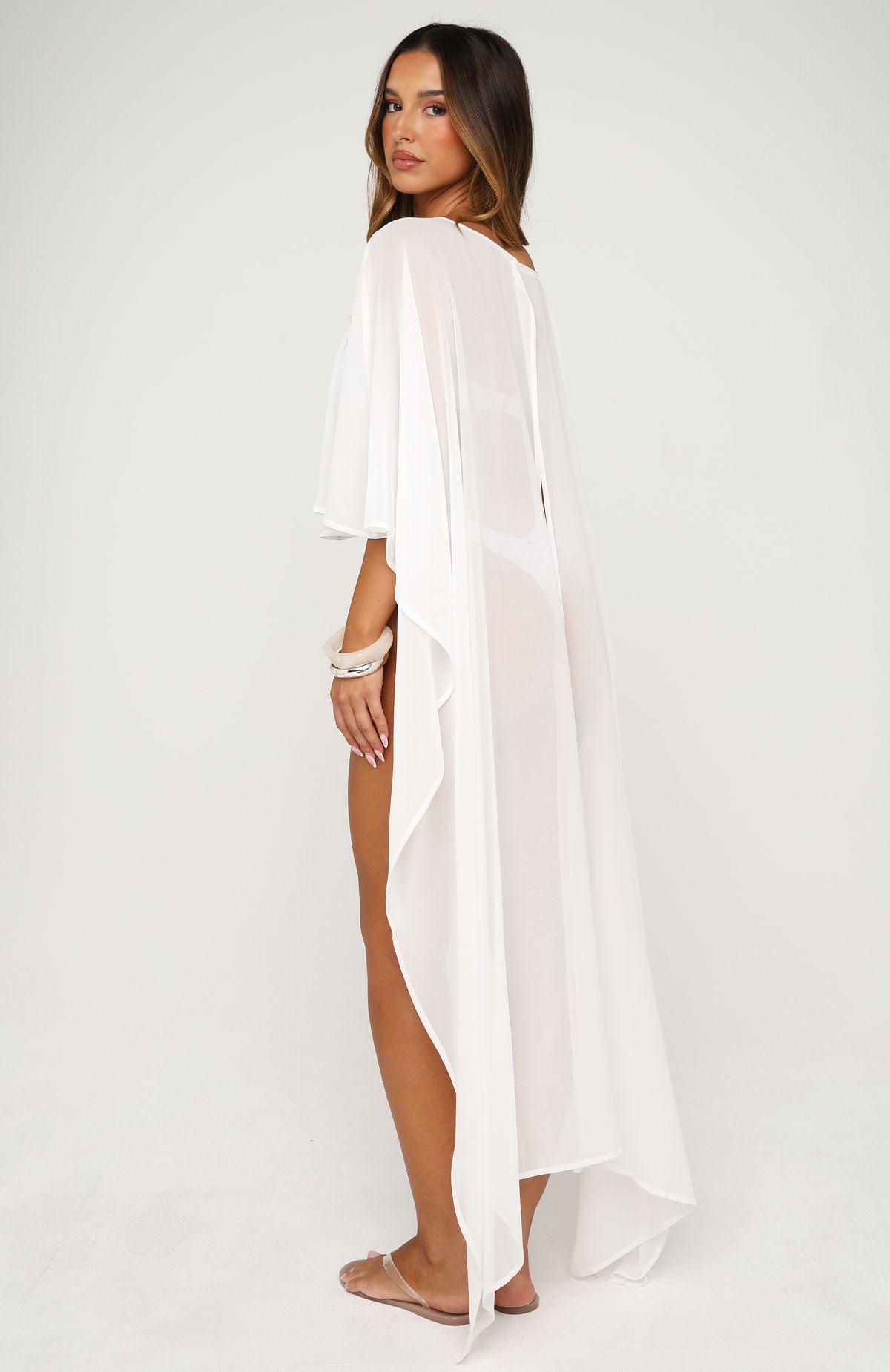 White Fox Aura Mist Poncho Top Off White