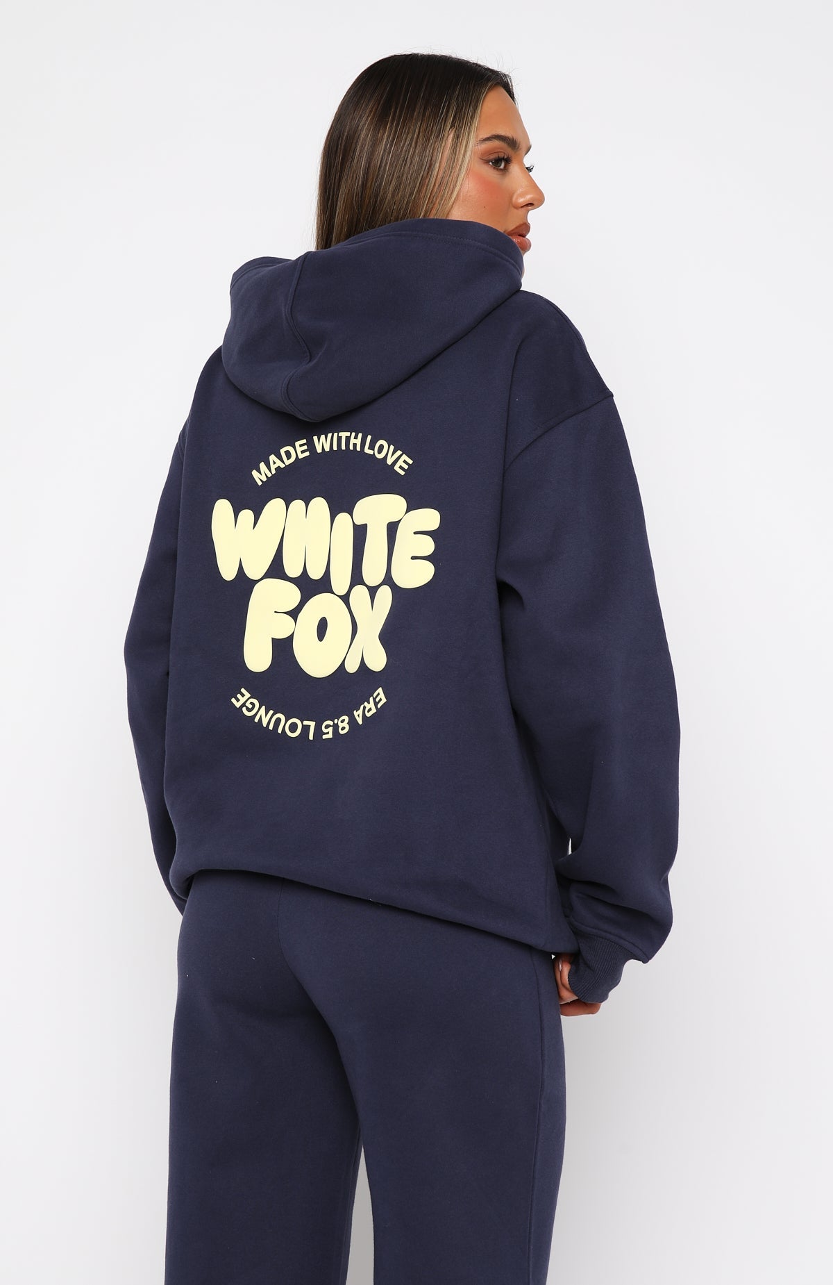 White Fox With Love For You Oversized Hoodie Navy