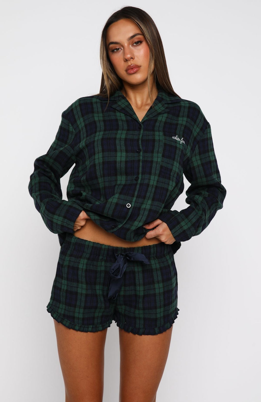 White Fox That Time Of Year Long Sleeve Pyjama Top Green/Navy