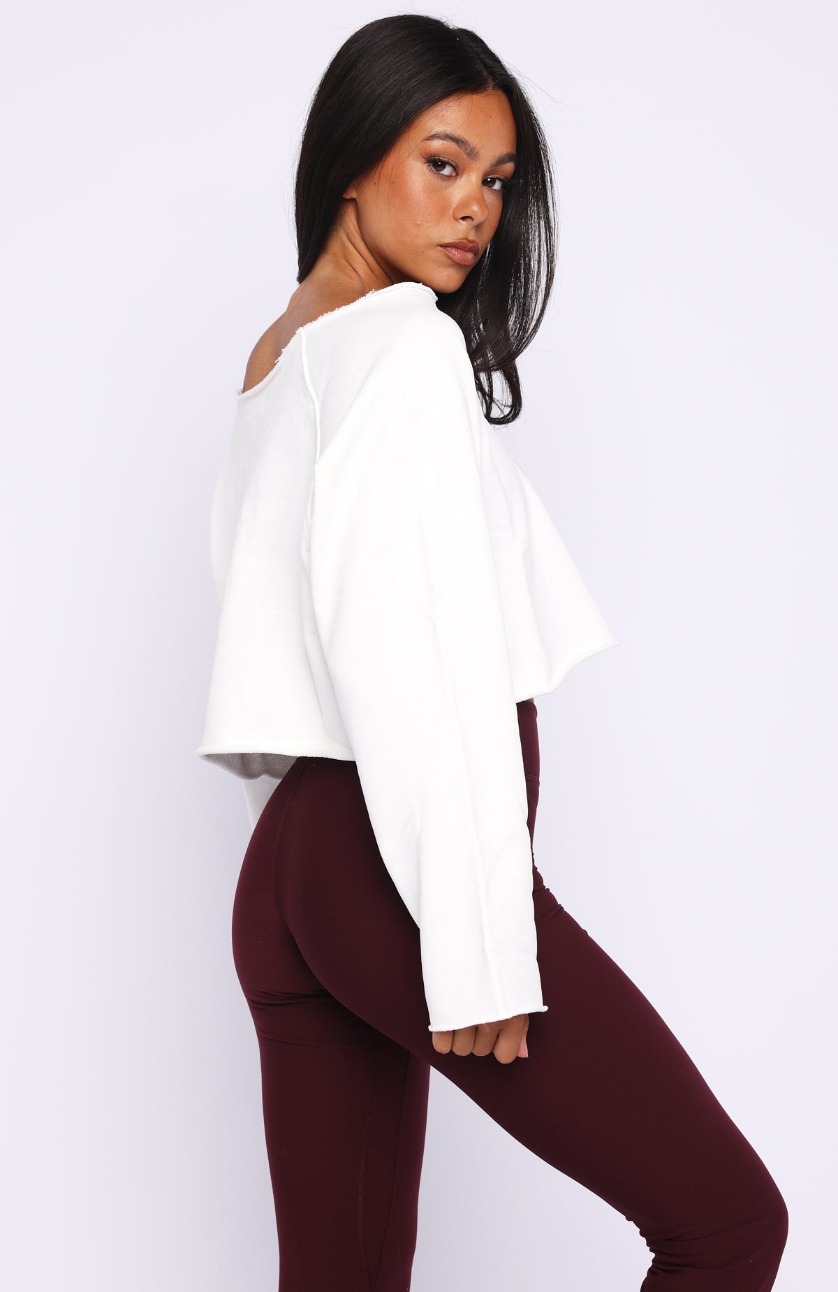White Fox Keep It Rolling Cropped Off Shoulder Sweater Off White