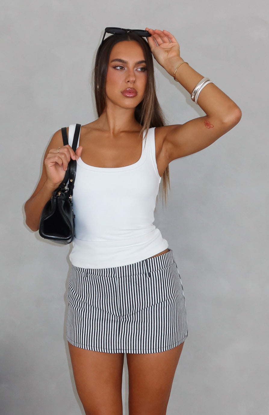 White Fox Back To Business Mini Skort Black Stripe