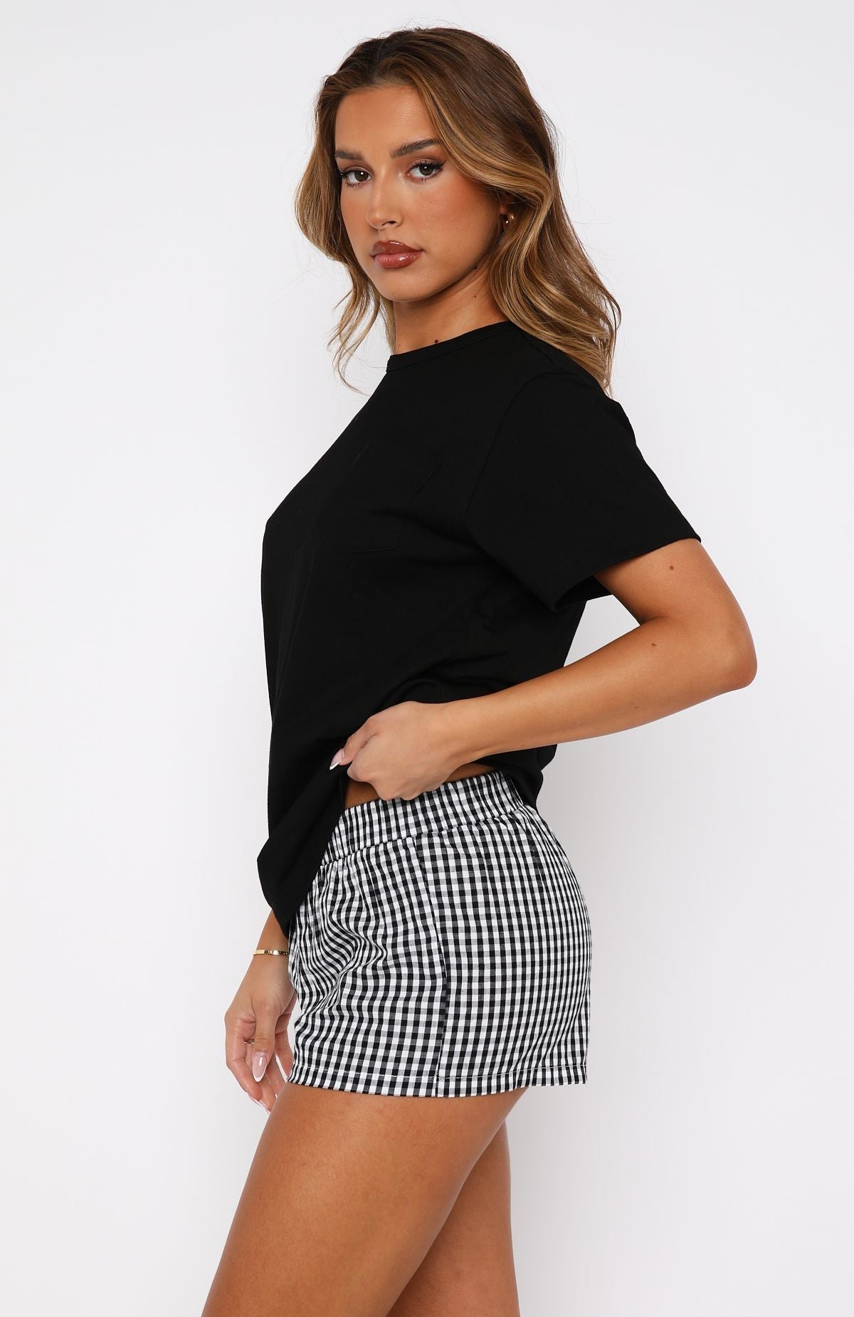 White Fox Thought About It Shorts Black Gingham