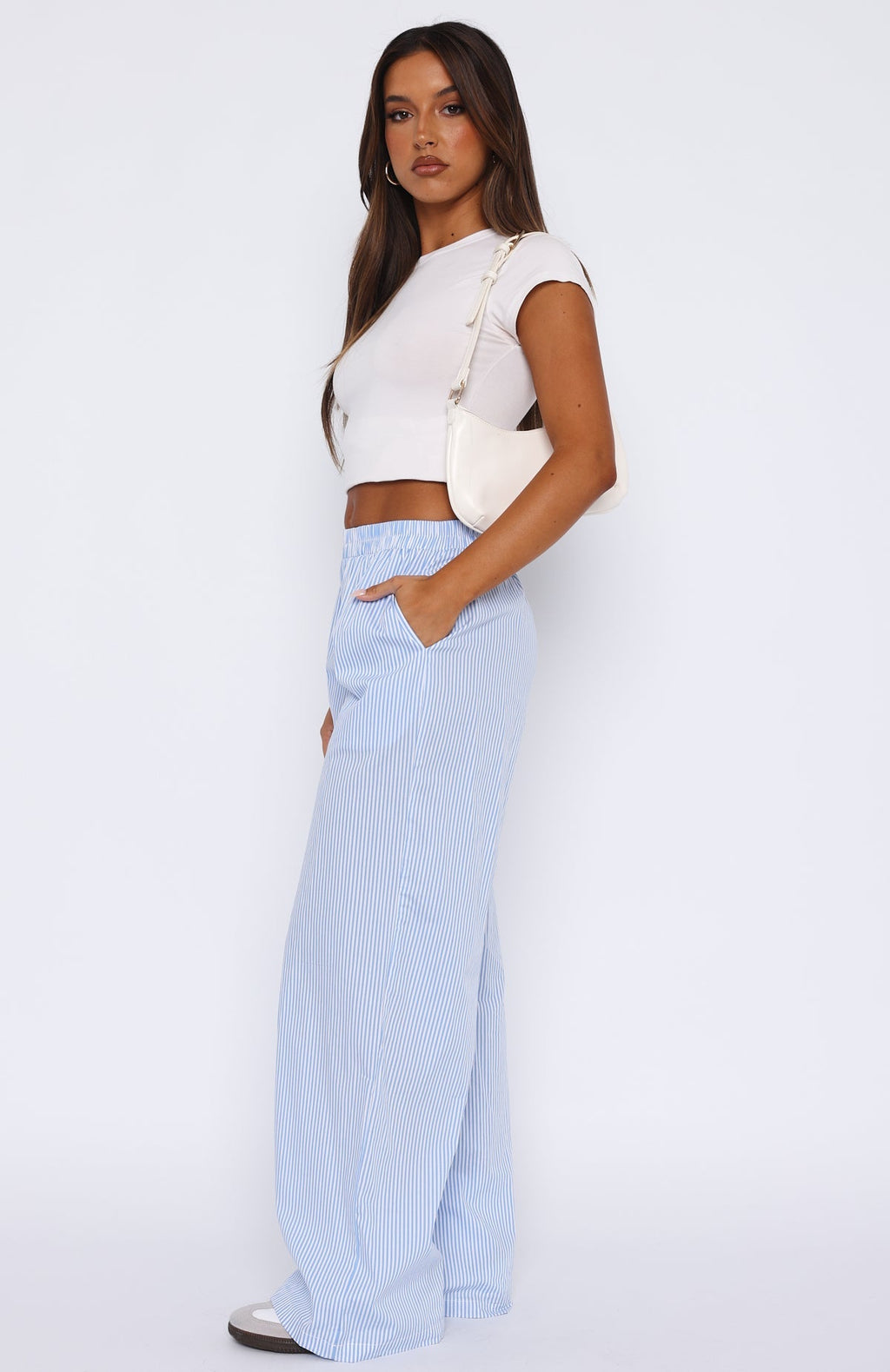 White Fox Always About Us Stripe Pants Light Blue
