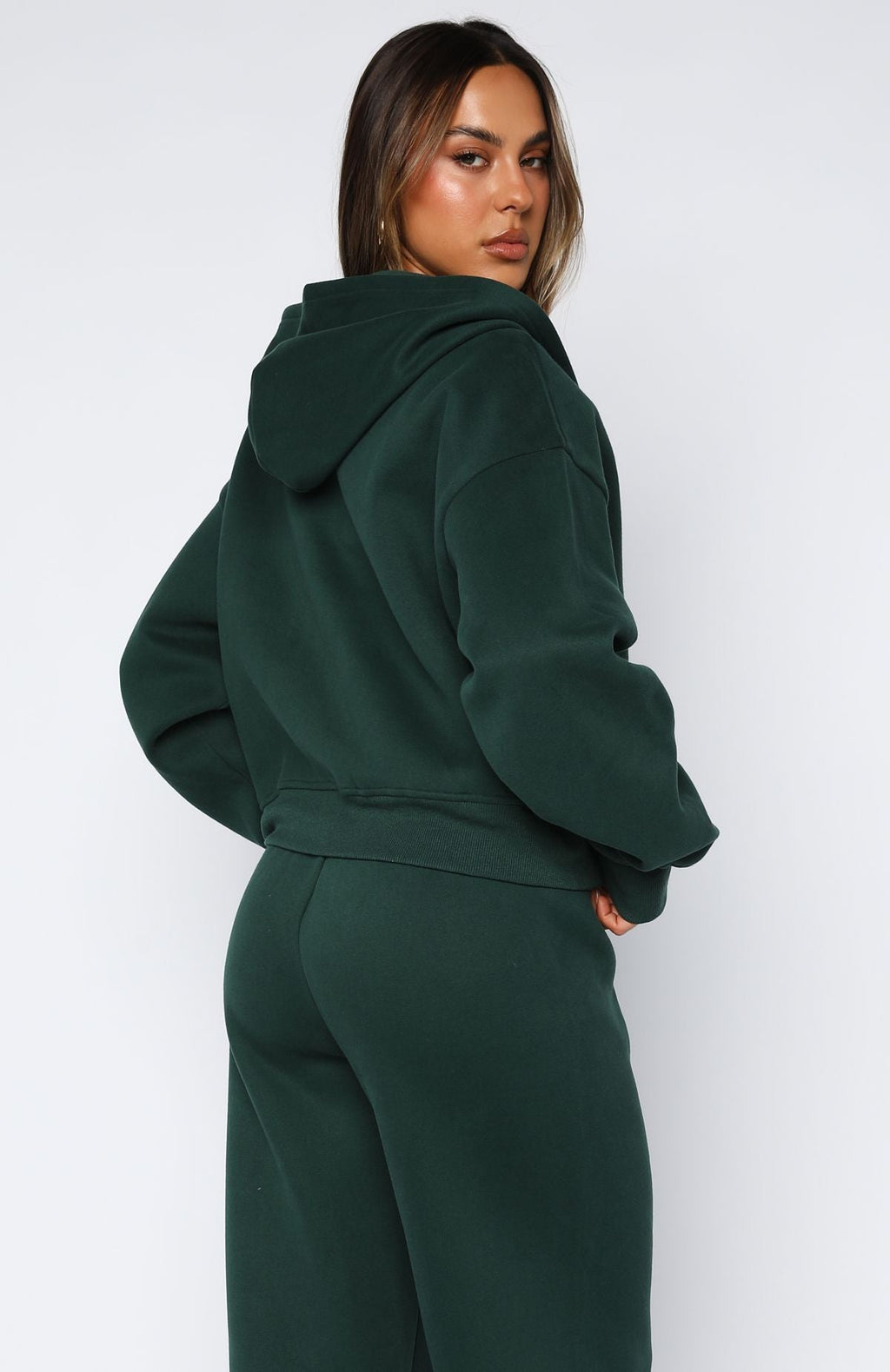 White Fox Brand New Start Boxy Zip Front Hoodie Forest Green
