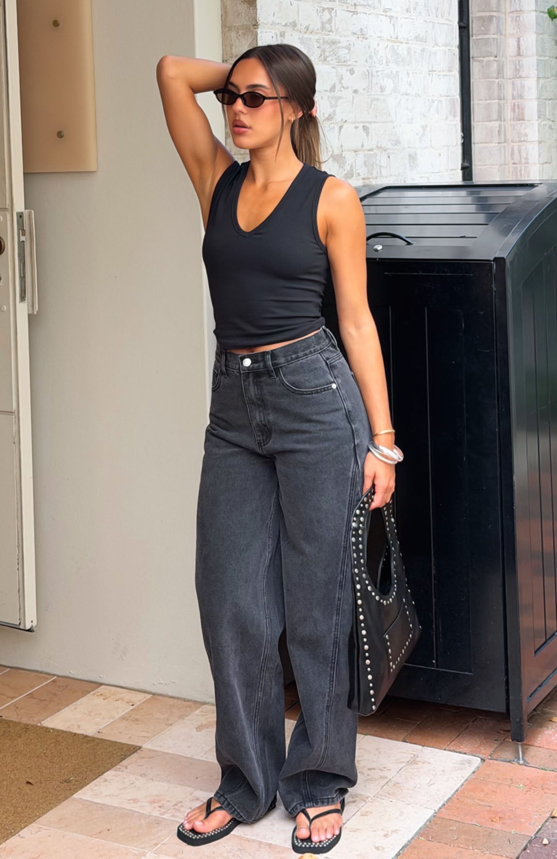 White Fox Kiara High Rise Barrel Leg Jeans Black Acid