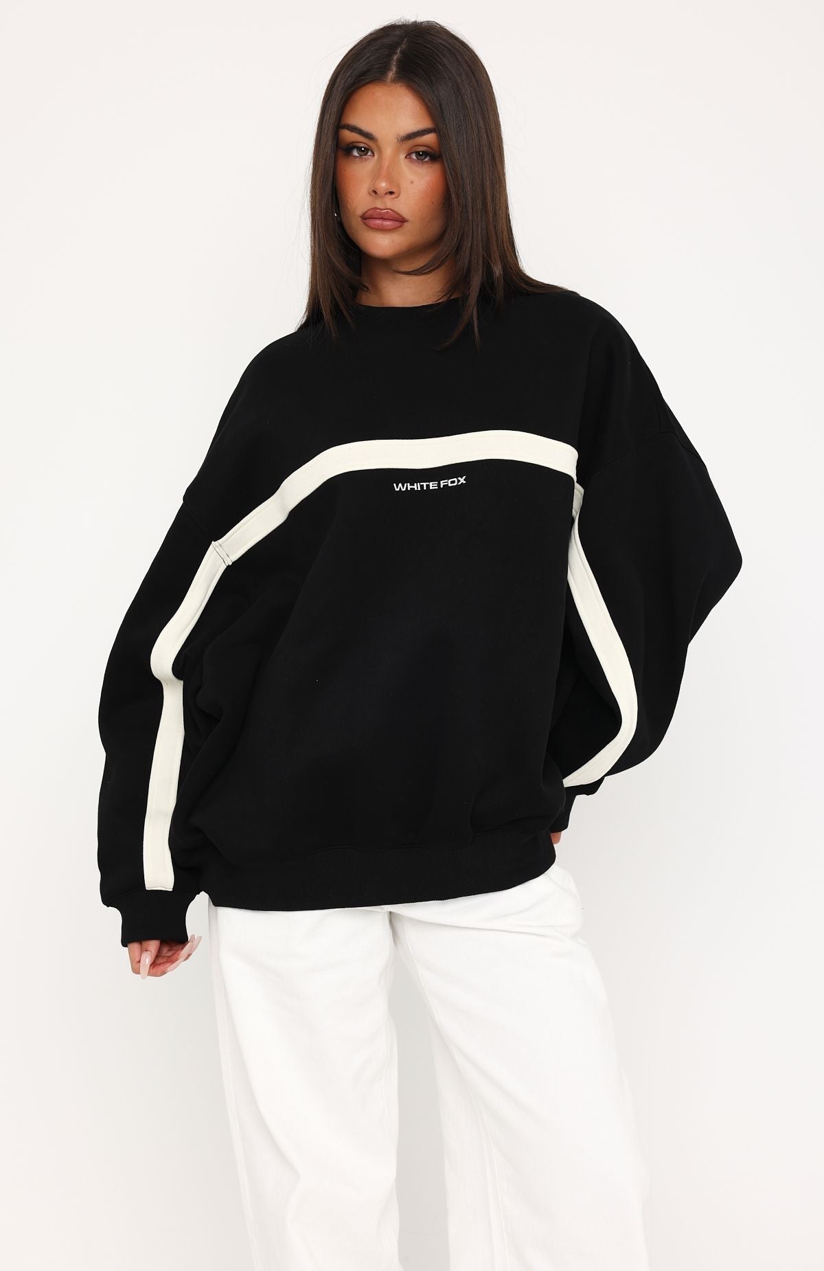 White Fox Take Another Chance Oversized Drop Shoulder Sweater Black