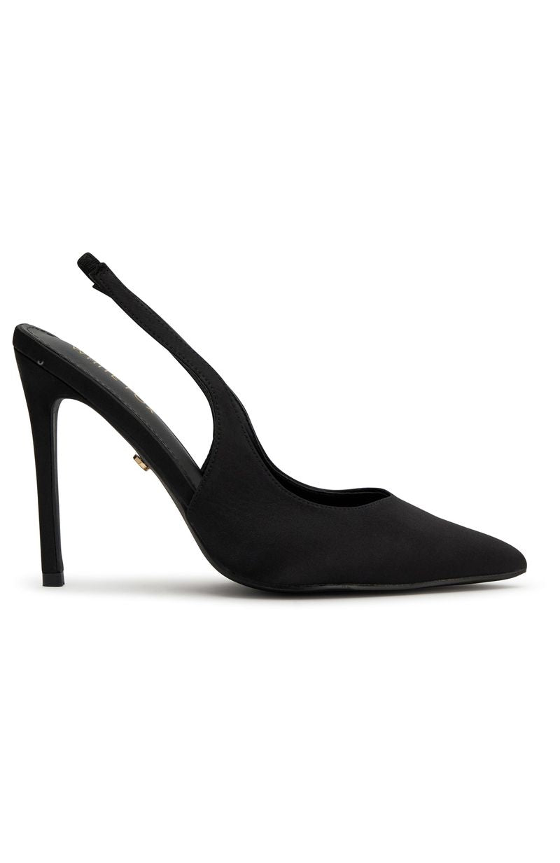 White Fox Fisher Heels Black Satin