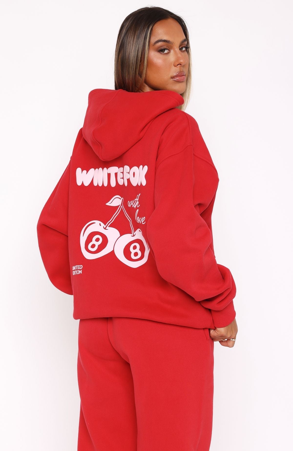 White Fox With Love In The Moment Oversized Hoodie Red