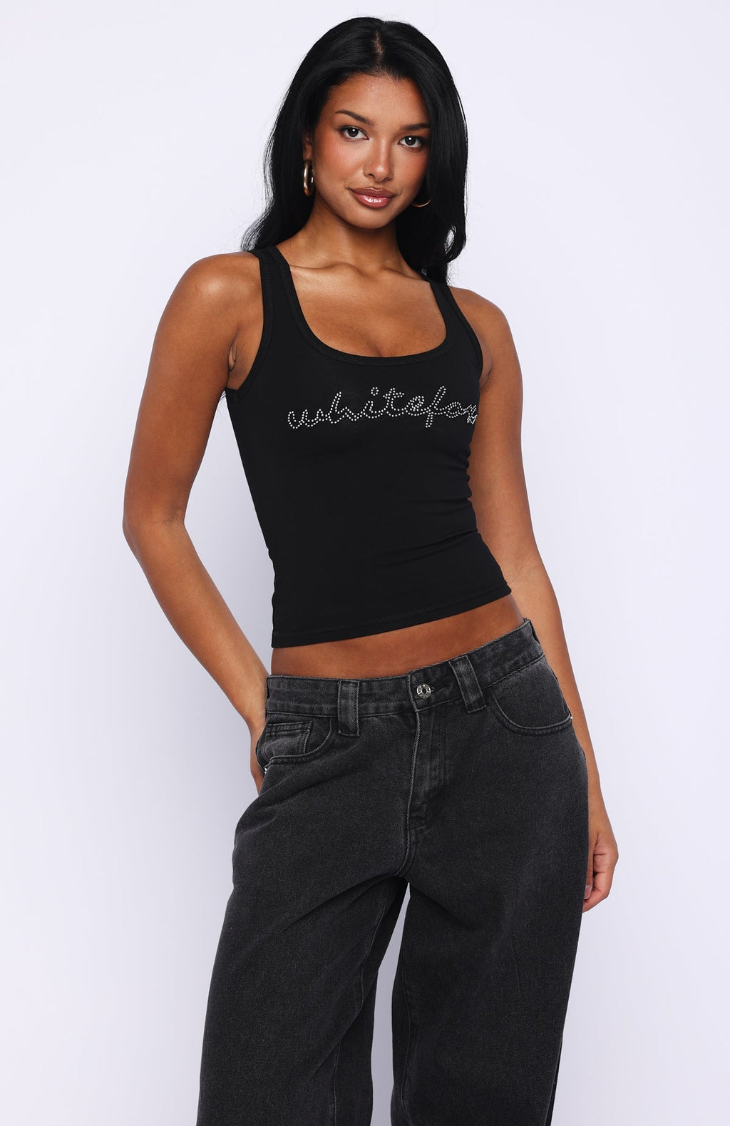 White Fox Radiant Beauty Studded Tank Top Black