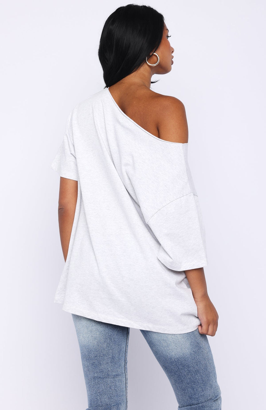 White Fox Give Me Options Off Shoulder Tee Light Grey Marle