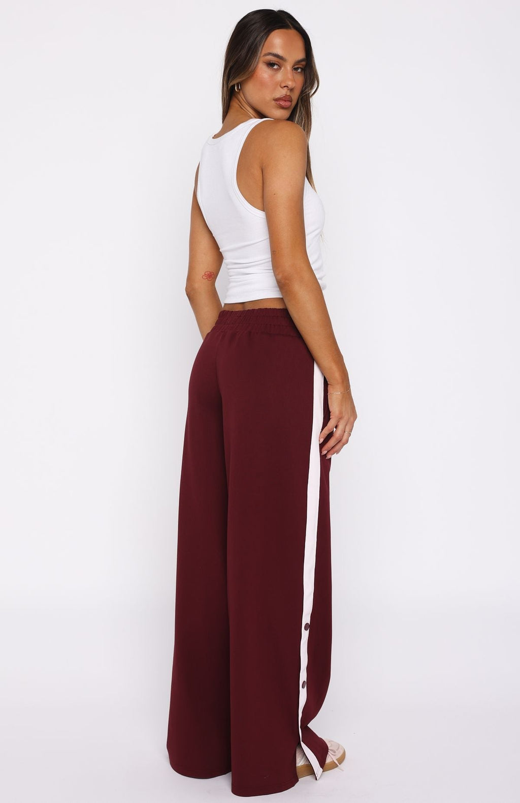 White Fox Our Bridges Burned Wide Leg Pants Burgundy