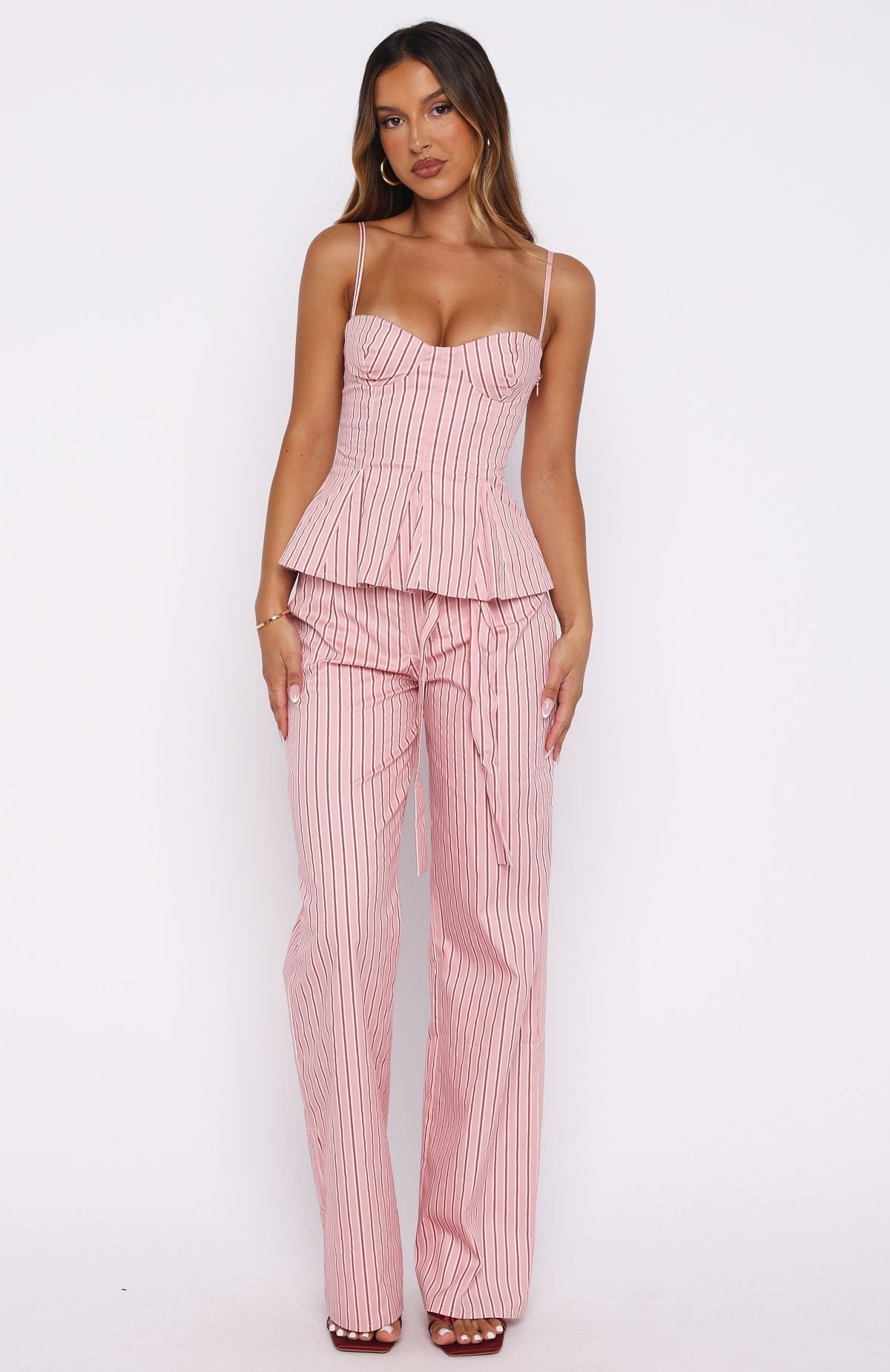 White Fox Tempt Me Not Pants Pink Stripe