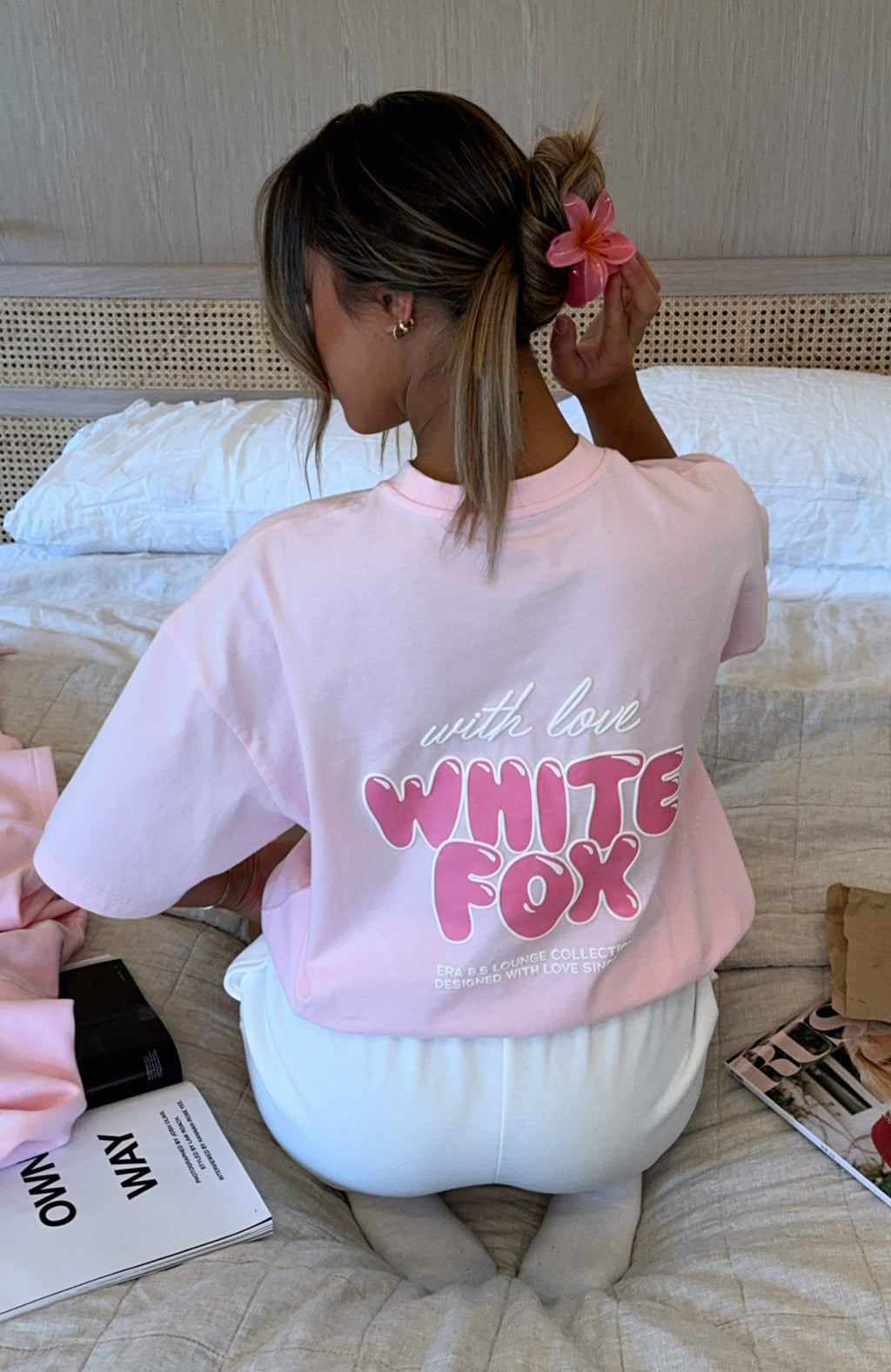 White Fox With Love Always Oversized Tee Baby Pink