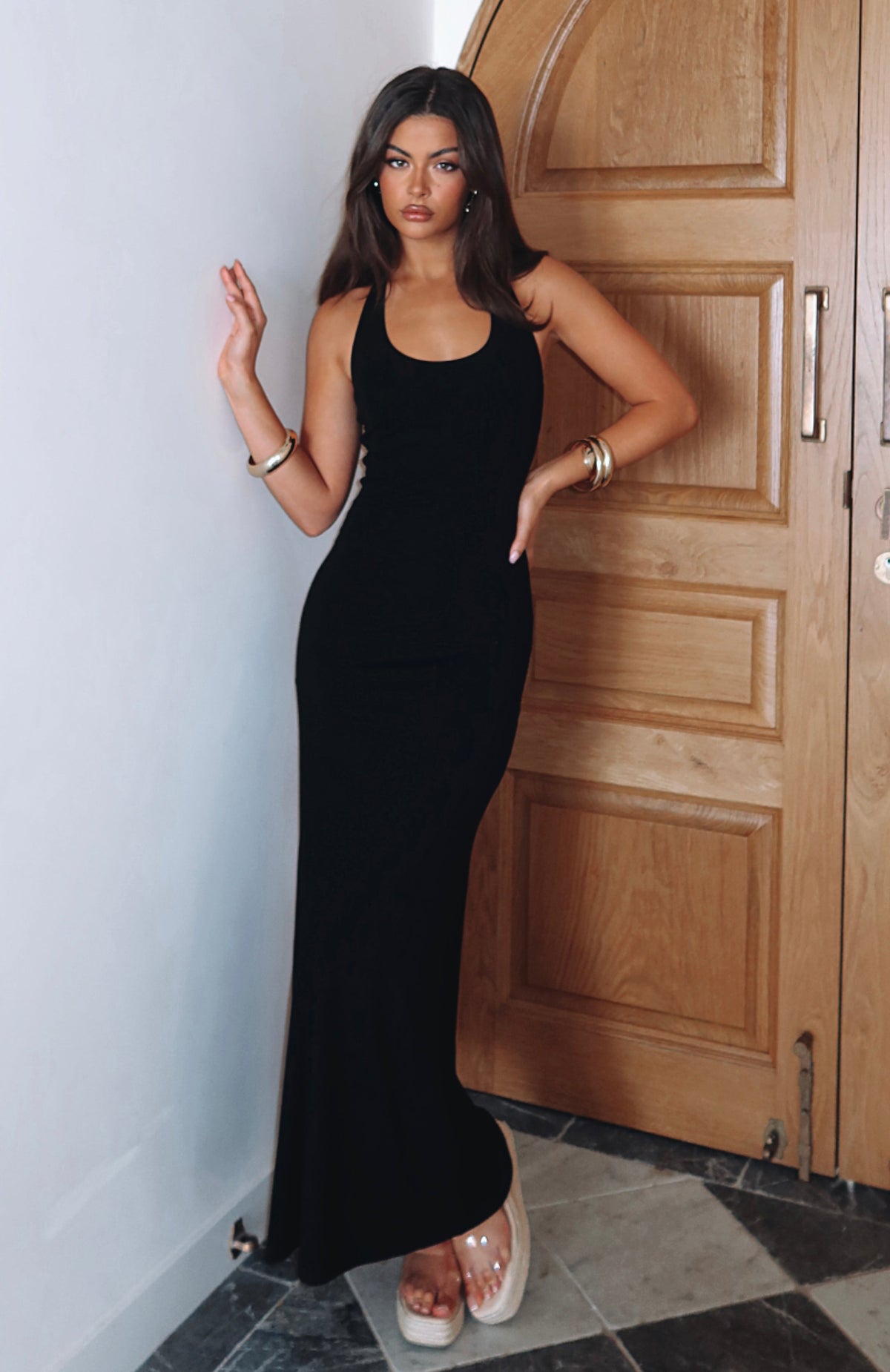 White Fox Took A Chance Halter Maxi Dress Black