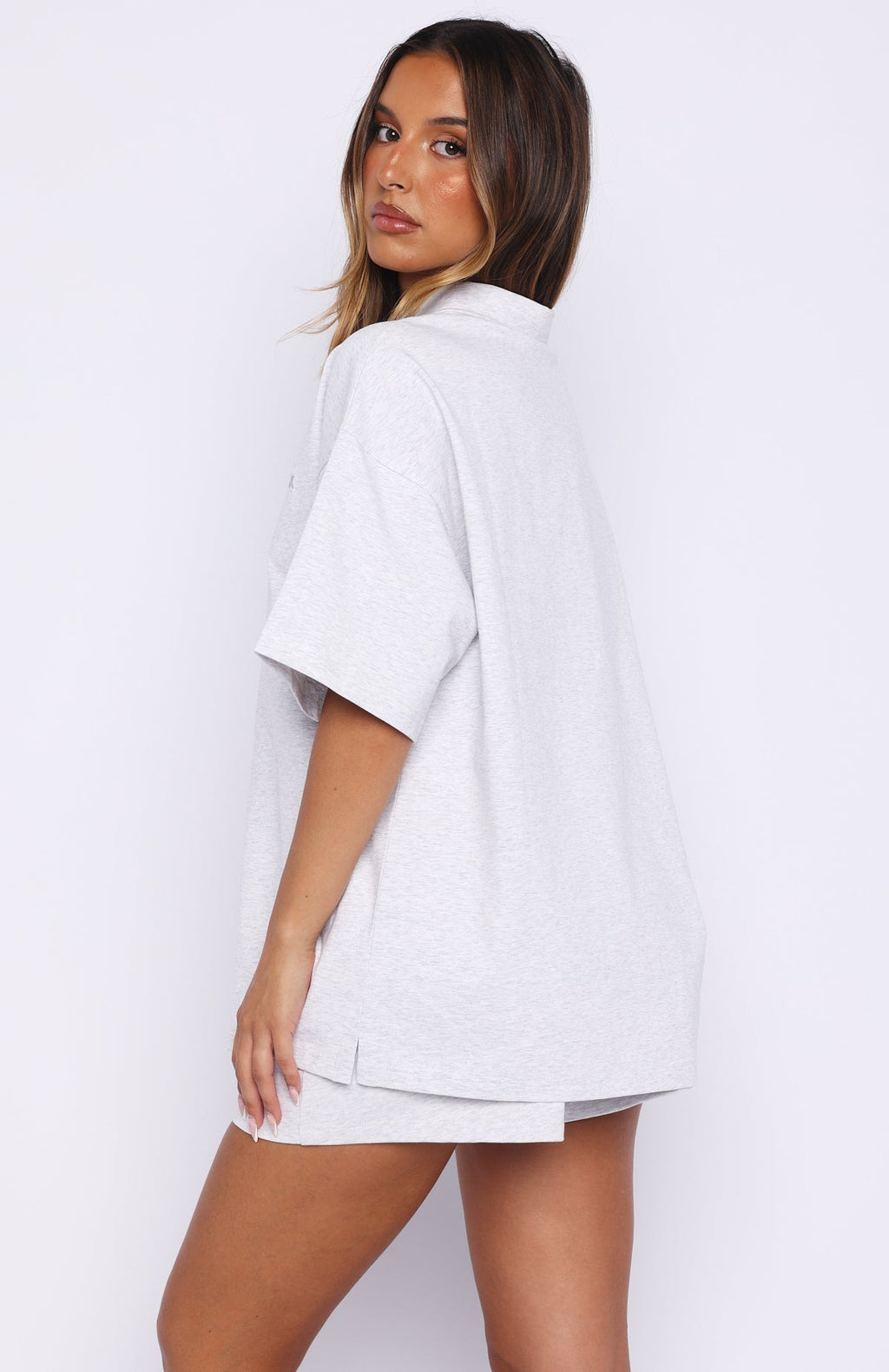 White Fox Pure Intent Oversized Short Sleeve Polo Shirt Grey Marle