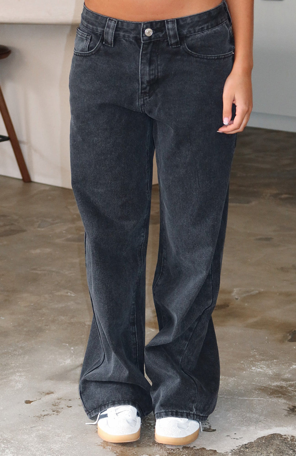 White Fox Clarissa Low Rise Wide Leg Jeans Black Acid