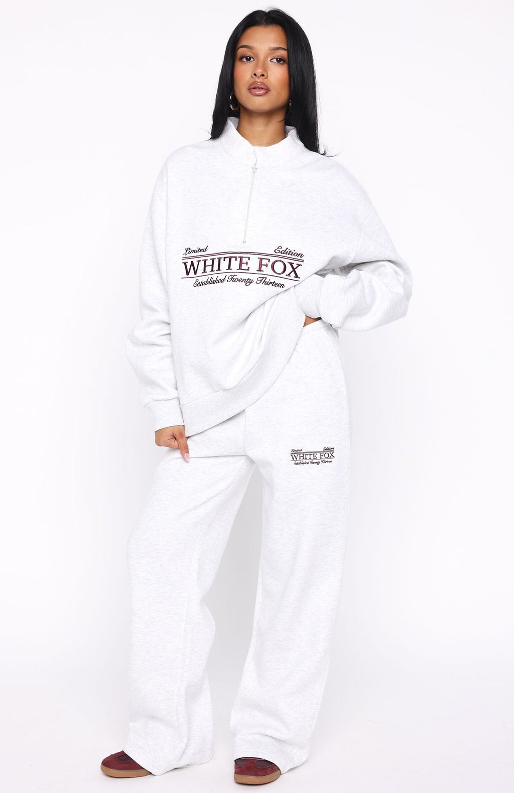 White Fox Standing My Ground Wide Leg Sweatpants Grey Marle