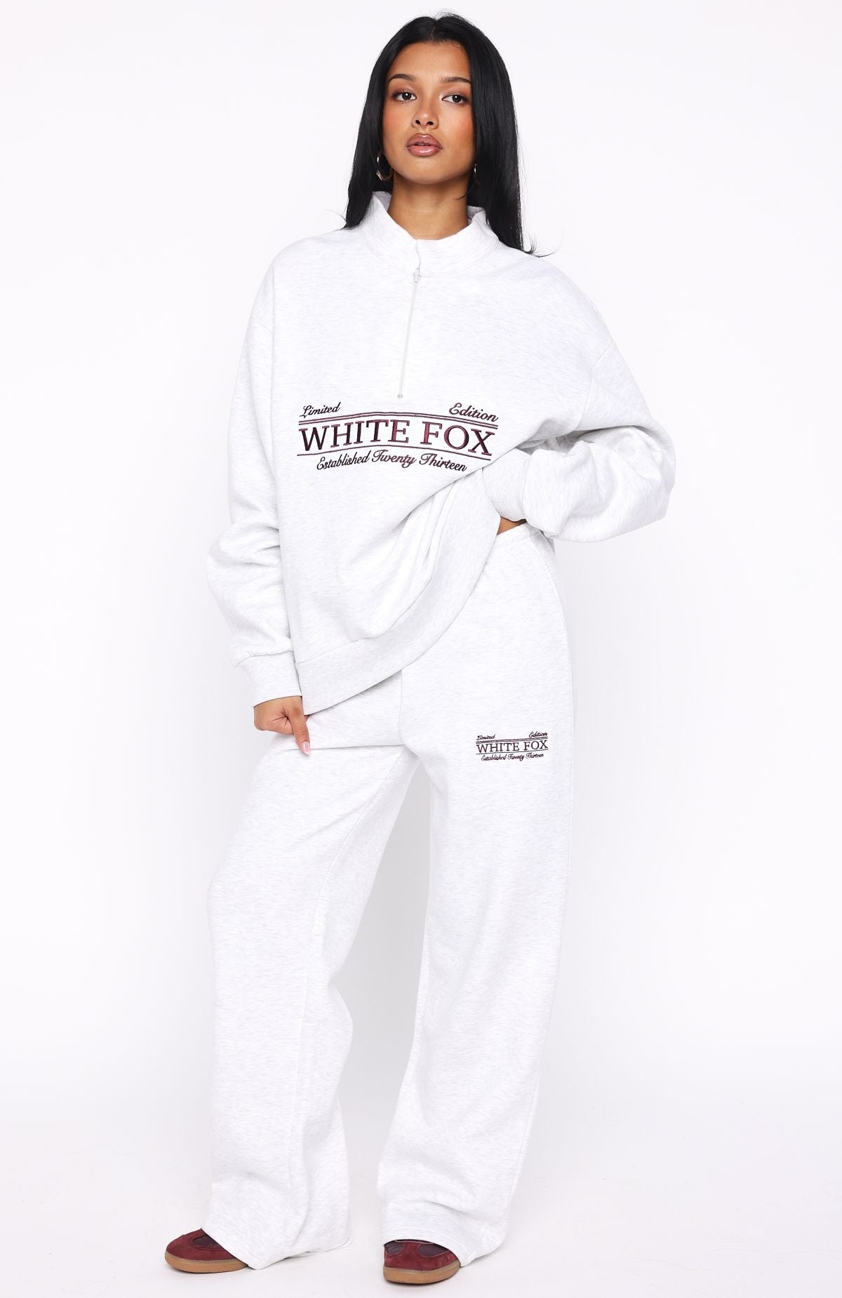 White Fox Standing My Ground Wide Leg Sweatpants Grey Marle