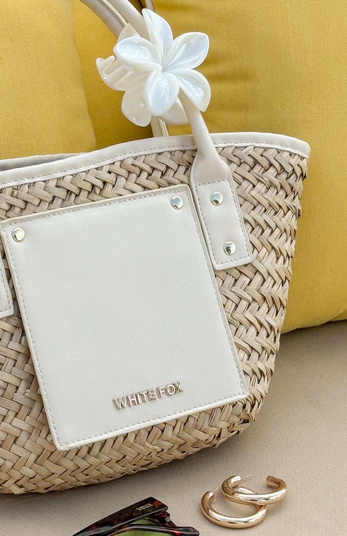 White Fox Vivienne Straw Top Handle Bag Cream