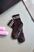 White Fox Check Your Moves Grip Socks Chocolate/Dusty Pink