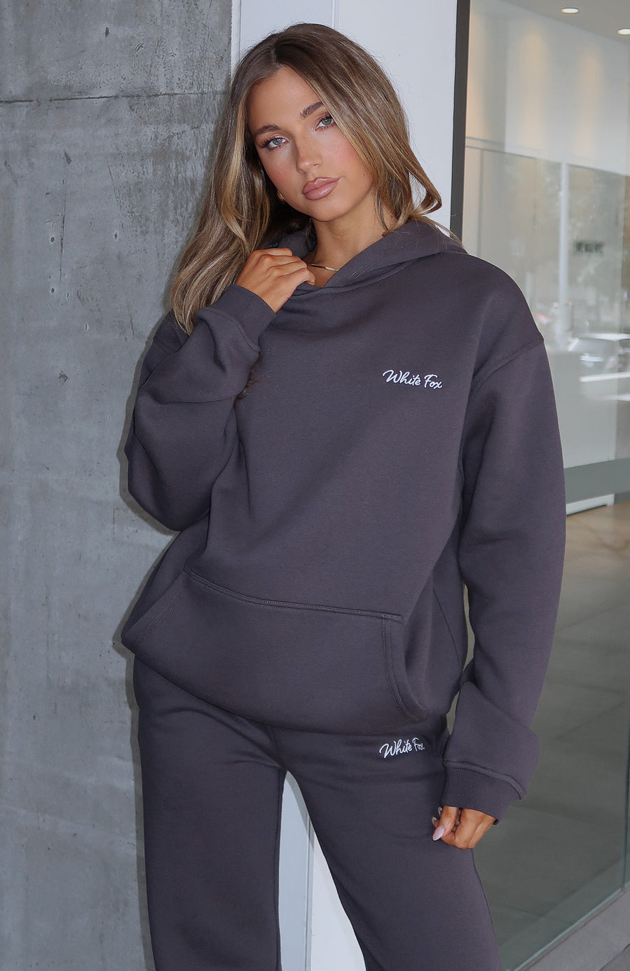 White Fox Match Your Words Oversized Hoodie Charcoal
