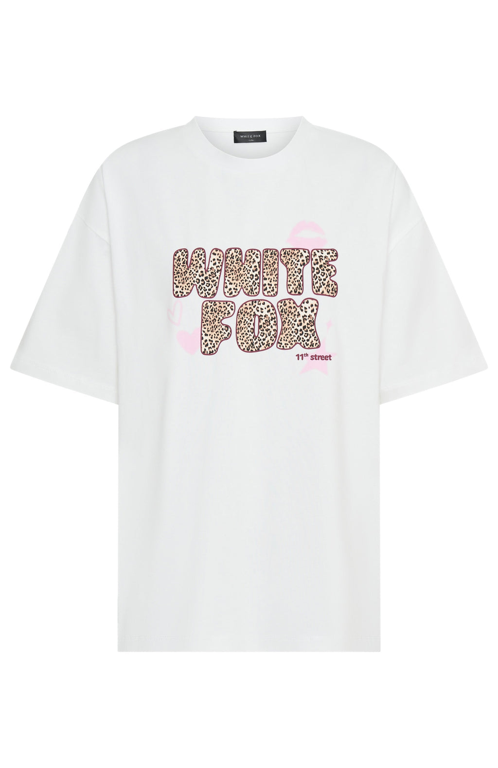 White Fox 11th Street She's So Lucky Oversized Tee Leopard Splice