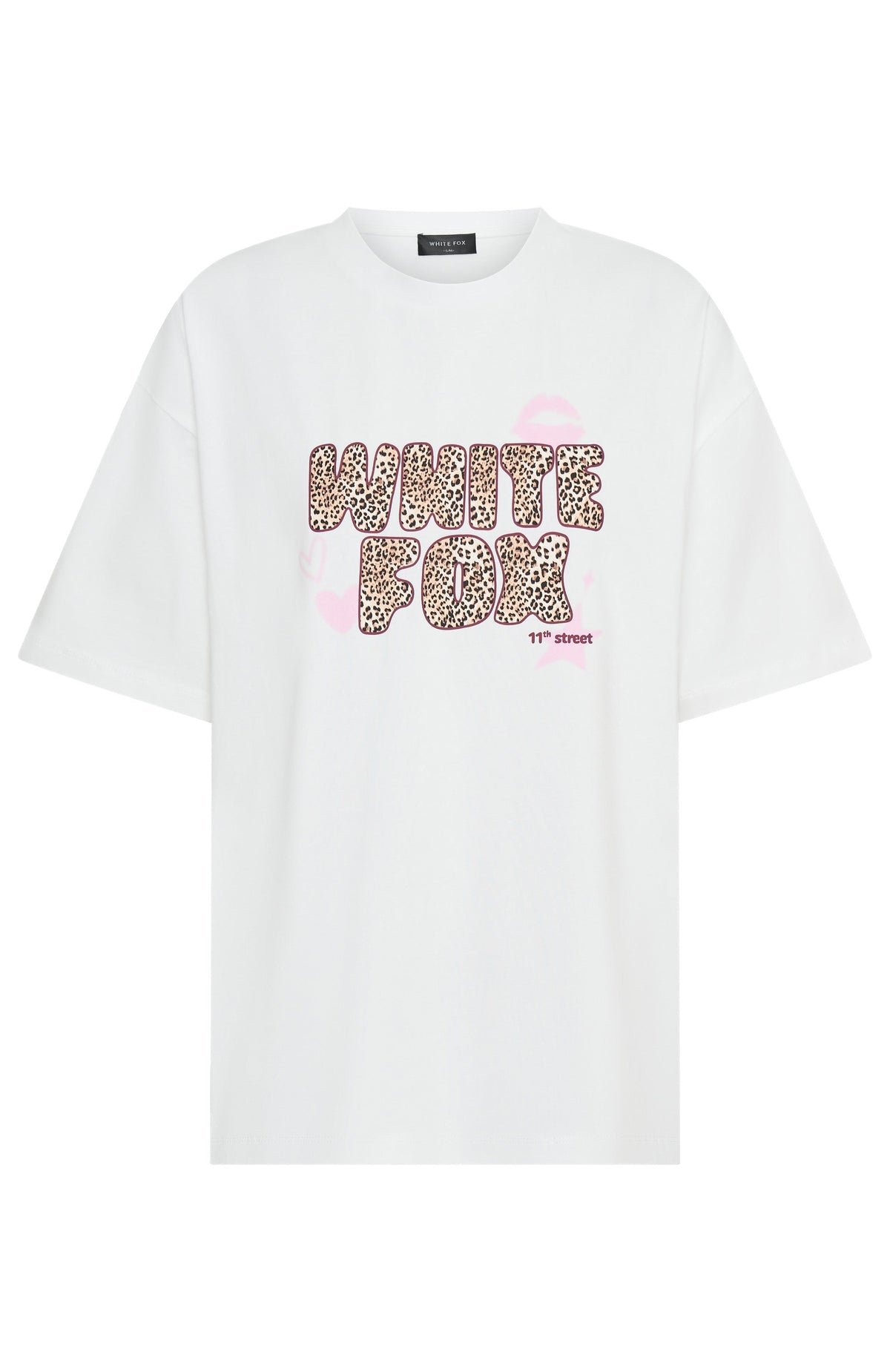 White Fox 11th Street She's So Lucky Oversized Tee Leopard Splice
