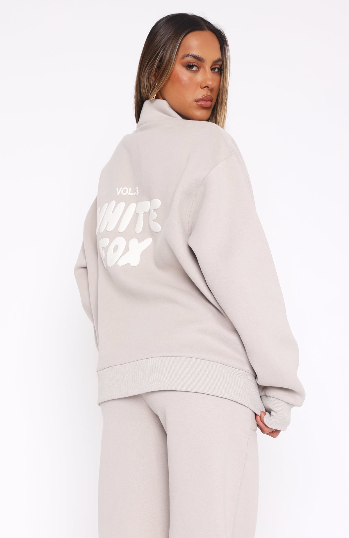 White Fox Offstage Zip Front Sweater Moon