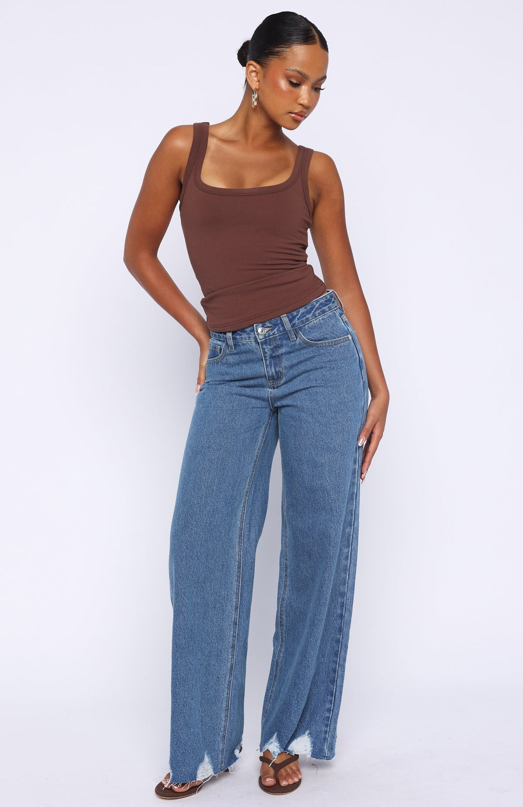 White Fox Big City Dreams Mid Rise Wide Leg Jeans Admiral Blue