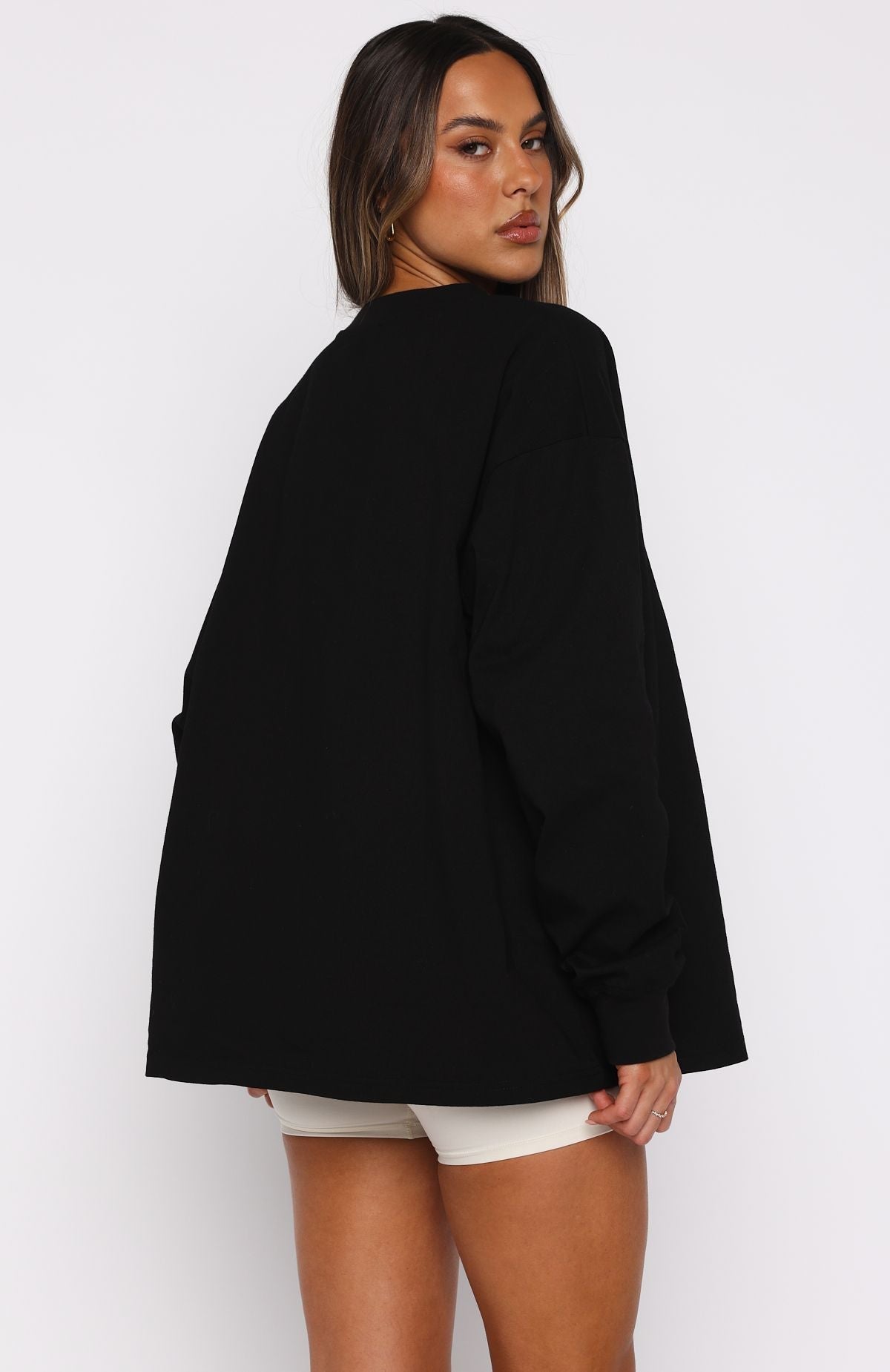White Fox Stand With You Long Sleeve Oversized Tee Black