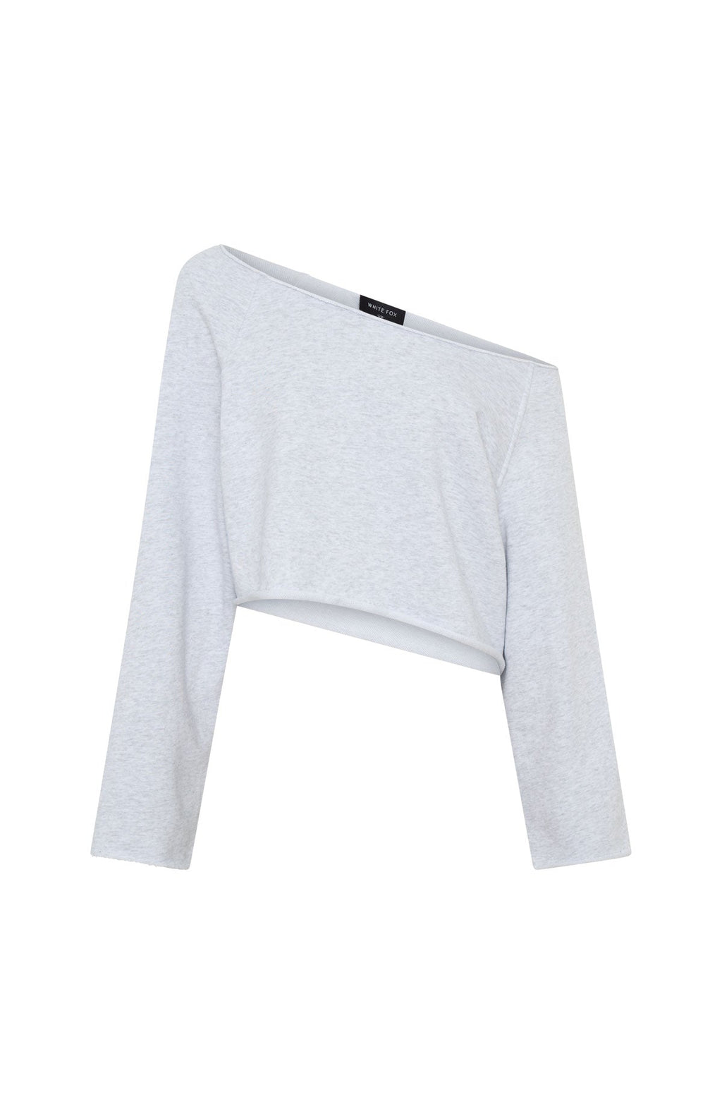 White Fox Keep It Rolling Cropped Off Shoulder Sweater Grey Marle
