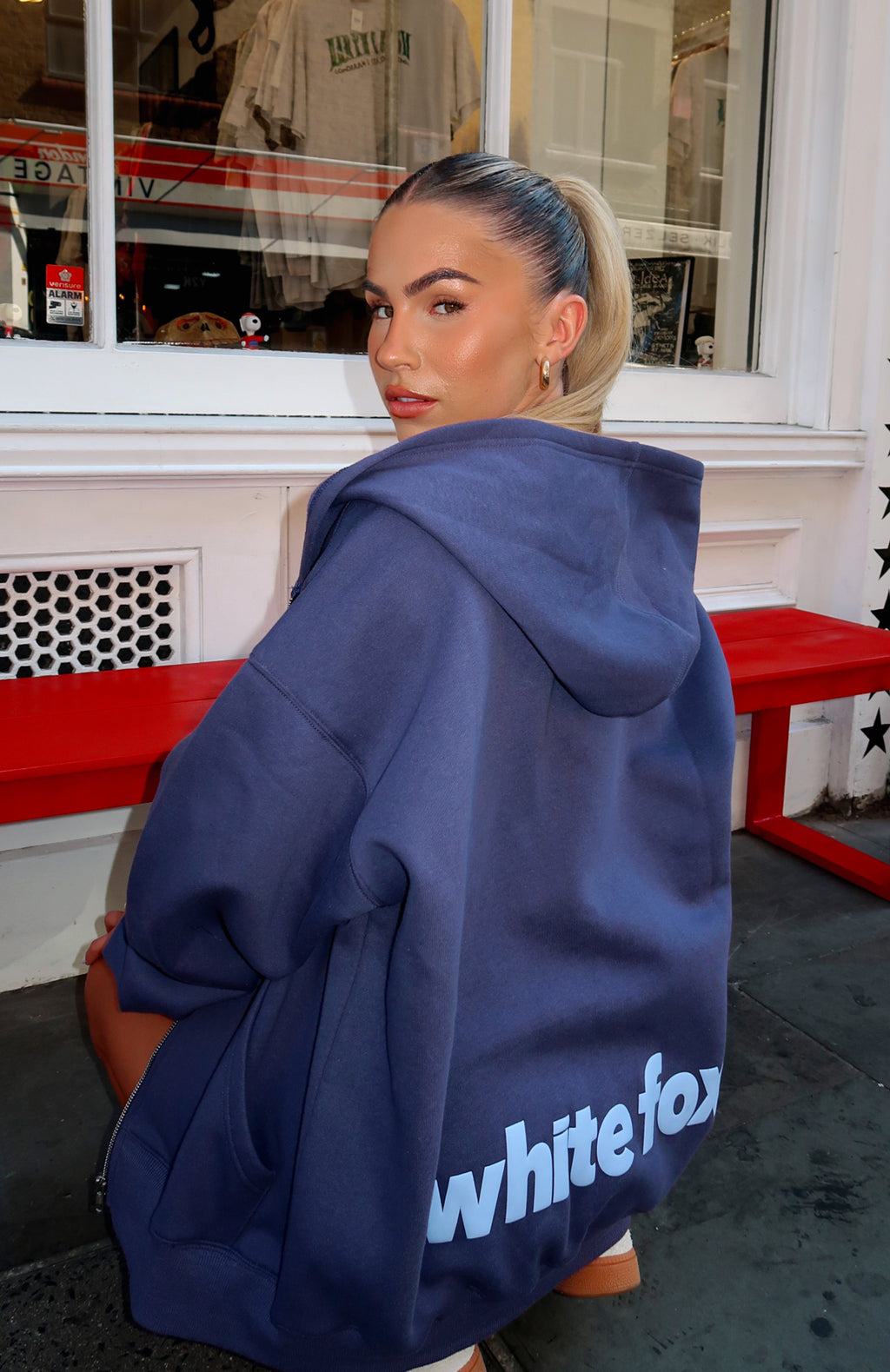 White Fox From The Archives Charli Zip Front Hoodie Navy