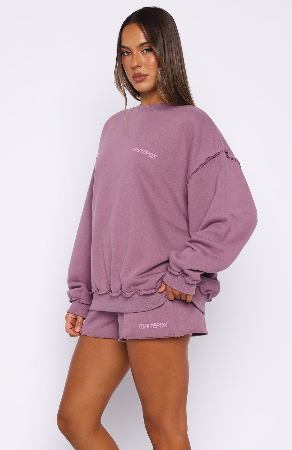 White Fox On My Own Terms Oversized Drop Shoulder Sweater Dusty Plum